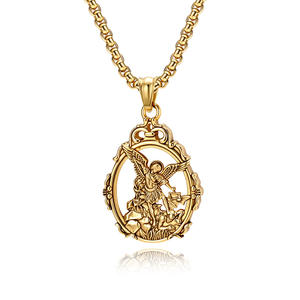 Archangel St. Michael <b>Titanium</b> Steel Necklace Oval Pendant Religious Unisex Jewelry - Product Image 5