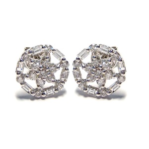 Bijoux KOK de Hong Kong – Clou d'oreille en or blanc 18 carats AU750 avec diamant véritable VS SI taille brillant, serti en grappe, pour fiançailles et mariage - Product Image 1