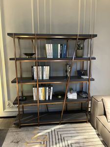 Scaffale moderno di fascia alta con struttura in acciaio dorato mensola in marmo legno mensola per la casa per uso appartamento - Product Image 6