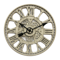 Vente chaude Grande Taille Forme Ronde Squelette Décoratif Chiffres Romains Ferme Horloge Murale Rustique
