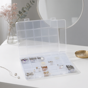 Boîte de rangement pour bijoux en plastique transparent à 24 compartiments avec couvercles amovibles pour l'organisation des pièces à la maison - Product Image 3