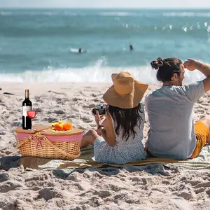 Cestas tejidas de mimbre para 2 personas, caja de regalo, diseño romántico, cesta de pícnic para acampar al aire libre