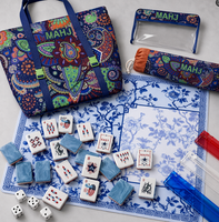 Jeu de Mahjong Américain de Luxe en Acrylique Bleu – Écologique, Résistant à l'Eau, Moderne, Patriotique, Pliable et Portable