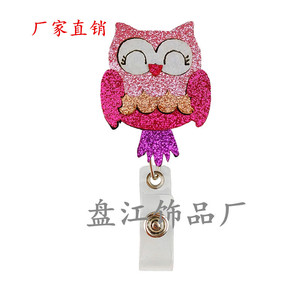Cross-border exclusive 32mm round <b>ID</b> card buckle, cartoon owl high-end easy-open buckle creative anti-loss name tag/card - Product Image 1