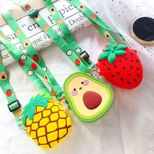 Cute Cartoon Fruit pineapple strawberry pear Avocado Silicone Pouch Zipper Wallet Mini Coin Purse
