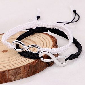 <span class=keywords><strong>Bracelet</strong></span> tressé en corde noir/blanc fait main Infinite Sign pour femmes et hommes, <span class=keywords><strong>bracelet</strong></span> ajustable avec breloque, cadeau de bijoux - Product Image 1