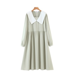 ใหม่ ชุดเดรสลำลองคอปกปีเตอร์แพนสีเขียวอ่อนสำหรับผู้หญิงไซส์ใหญ่ N7967 ผ้าฝ้ายสำหรับสวมใส่ทุกวัน - Product Image 4