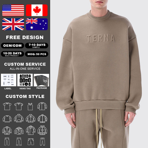 KingSen Custom 100% Cotton 3D Embossed Drop Shoulder Crewneck Sweatshirt Oversized, <b>Men's</b> Comfort Streetwear <b>Pullover</b> - Product Image 2