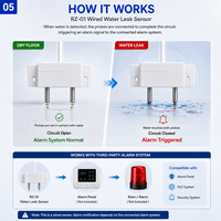 Sensor de Fugas de Agua con Cable RZ-01, Detector de Inundaciones con Sondas Dobles de Alta Sensibilidad para Sistemas de Seguridad en Sótanos y Hogares