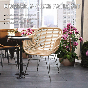 Modern 3-Piece Comfortable Hotel Patio <b>Furniture</b> Set Outdoor Sectional Chair <b>Wicker</b>- Rattan Moon Chair Waterproof Iron Frame - Product Image 2
