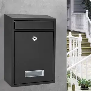 Caixa de correio galvanizada para uso doméstico, caixa de correio para parede, estilo moderno e preto, com fechamento com chave