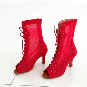 Evkoodance Scarpe da Ballo Professionali Personalizzate per <span class=keywords><strong>Donna</strong></span>, Tacco 7cm, Cristalli Rossi, per <span class=keywords><strong>Jazz</strong></span>/Salsa/Tango/Latino, in Finta Pelle Scamosciata - Product Image 2