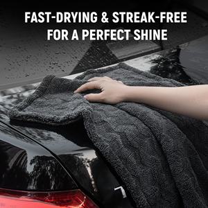 Livos Serviette de séchage pour <span class=keywords><strong>lavage</strong></span> de voiture en microfibre, double face, 1000 GSM, motif ondulé gris foncé, sans ourlet, douce, très vendue - Product Image 4