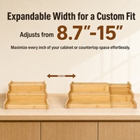 Étagère à épices extensible à 3 niveaux en bambou, organisateur de rangement réglable pour assaisonnements, pour comptoir de cuisine et armoire