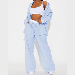 Ensemble de costumes décontractés à rayures King Mcgreen Star pour femmes, blazer et <span class=keywords><strong>pantalon</strong></span> à jambe droite avec logo personnalisé pour femmes de bureau - Product Image 1