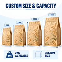 Sachet personnalisé en papier kraft sans fenêtre, scellé sur huit côtés, avec fermeture éclair, pour l'avoine, destiné à la vente au détail et en gros