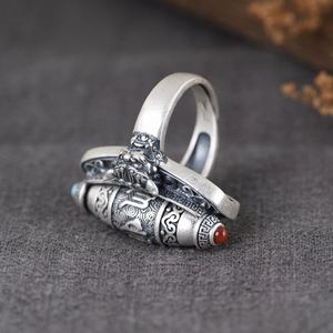 Retro Punk Bohemia Copper Silver Plated Rotatable <b>Adjustable</b> <b>Rings</b> Religious Jewelry Vintage Tibetan Style Buddhist Amulet Pixiu - Product Image 4