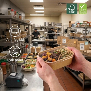 Caja de Papel Kraft Desechable Ecológica con Certificación FSC, Envase de Papel Kraft Natural para Alimentos, para Comida para Llevar, Bento/Ensalada - Product Image 2