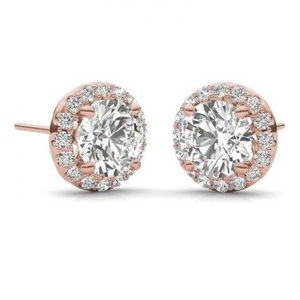 Beautiful Flower Earrings 1ct Round <b>Moissanite</b> <b>Loose</b> Diamond Stud Jewelry 18k Rose Gold Earring - Product Image 2