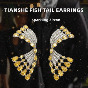 Pendientes Colgantes de Circonita Amarilla con Diamantes de Imitación Marquise, de Latón Bañado en Plata, Joyería de Moda para Bodas y Fiestas - Product Image 2