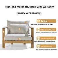 Canapé d'extérieur en teck pour cour, jardin, villa, maison d'hôtes – Mobilier en bois massif, étanche, anti-corrosion, mobile, pour loisirs en plein air