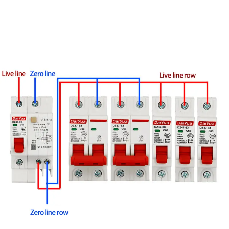 Disjuntor a vácuo DZ47LE-63 2P 25A 32A 40A 50A 230V 6kA para uso residencial de baixo preço