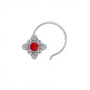 Indian Mores 925 Sterling Silver Garnet Round <b>Nose</b> Stud Elegant Cup Mount Gemstone <b>Nose</b> Pin Traditional Jewelry Women Girls - Product Image 1