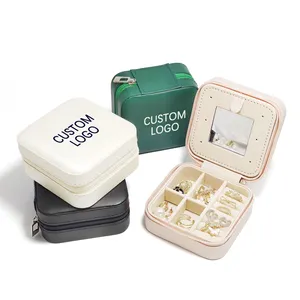 new luxury arrival mini leather pu Small Travel Jewelry Box organizer women gifts custom logo jewelry storage box with mirror