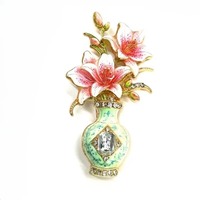Bros Pin Bunga Lily Enamel Vintage Berhiaskan Kristal Rhinestone, Pin Kerah Bunga dari Paduan Logam, Lencana Buket Bunga, Perhiasan Wanita, Hadiah