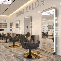 Ensemble de mobilier de salon de coiffure de luxe moderne en verre, chaise de coiffure portable à un seul côté et miroir inclus
