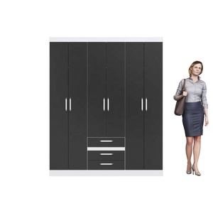 Armoire de style moderne ESSENTIAL 6 portes 3 tiroirs Meubles de chambre à coucher en bois Panneau de particules Couleur blanche/noire Design brésilien - Product Image 4