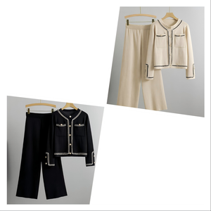 <span class=keywords><strong>Ensemble</strong></span> de vêtements pour femmes, cardigan élégant et luxueux anti-rides à col mandarin, tricoté, patchwork, rayé/à <span class=keywords><strong>carreaux</strong></span> - Product Image 2