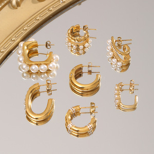 Boucles d'oreilles créoles OAHLAN en acier inoxydable et alliage de zinc, plaquées <span class=keywords><strong>or</strong></span> 18 carats, avec perles et zircons cubiques, pour femme, cadeau de fêtes - Product Image 3