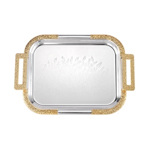 Rectangle Metal Serving Tray with <b>Gold</b> Inlay Handles Polished Glam Design for Party Dishes & Plates - Product Image 5