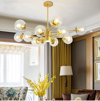 Lustre suspendu pour salon, style nordique, avec plusieurs ampoules E27, boules de verre