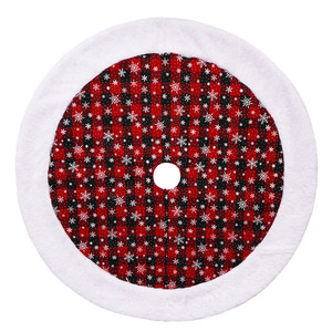 Jupe de sapin de Noël de luxe à motif écossais avec bordure en fausse <span class=keywords><strong>fourrure</strong></span> flocon de neige, 24/36 pouces, tapis de sapin de Noël style ferme pour la décoration des fêtes - Product Image 5