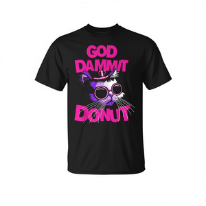 T-shirt God Dammit Donut Cat nera per adulti unisex - Product Image 2