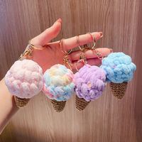 Porte-clés Amigurumi en crochet en forme de crème glacée, breloques jouets en peluche mignons faits à la main, vente en gros