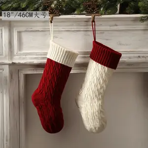 Christmas Party Decor 18inches Large Cable Knitted Christmas Stockings Bulk Personalized Xmas Hanging Red Christmas Stockings