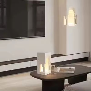 Mesa Esquinera Contemporánea Estilo Floreciano con Lámpara y Apliques de Yeso Creativos Integrados para Sala de Estar - Product Image 4