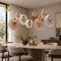 Lustre moderne en verre coloré, luminaire suspendu rond artistique, lampe suspendue dorée pour hall d'hôtel, restaurant, salon