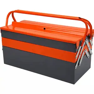 Penyimpanan logam besar LAKSHYO kotak alat multifungsi, kotak lipat rumah tangga tiga lapis warna oranye & HITAM