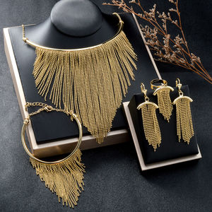 Fashion Jewelry 14K Gold Plated Classic Engagement Tassels Earring Necklace Bracelet Wedding Bride <b>Sets</b> <b>for</b> <b>Women</b> - Product Image 1
