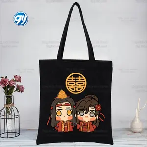 Mo Dao ZuShi手付かずの黒の再利用可能なショッピング女性Lan WangJi Wei Wu Xian Canvas Tote Eco Shopperキッズショルダーバッグ