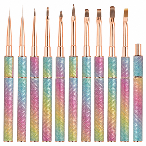 Pinceau à ongles à manche pailleté dégradé, poils en nylon, pour la peinture au gel, la sculpture et la manucure en salon - Product Image 4