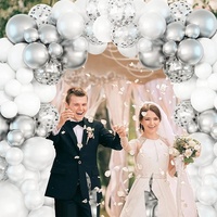 Kit de guirlande d'arche de ballons en latex blanc et argenté, respectueux de l'environnement, pour la décoration de mariages et d'anniversaires