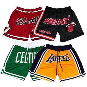 Шорты баскетбольные с винтажным принтом и вышитым логотипом, дышащие сетчатые мужские трикотажные брюки-карго с боковым карманом из полиэстера