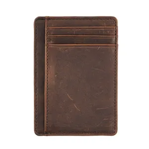 Minimalist Custom Logo Rfid Blocking Front Pocket Design Slim Wallet For Men Leather 2023