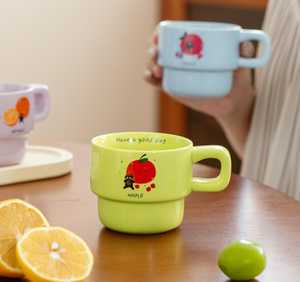 Wholesale New Design <b>Stackable</b> Ceramic Coffee <b>Mug</b> Customizable Fruit Pattern & Logo Macaron Color Cup for Gift Bulk Purchase - Product Image 5