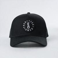 Custom Black 5 Panel Mesh Cap Back Golfhoed, Curve Rand 5 Panel Trucker Hoeden Met Geweven Patch